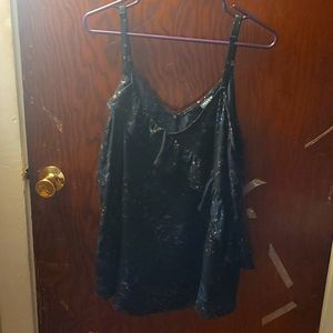 Torrid, Camisole, Black with zodiac print, ruffle detail, size 1